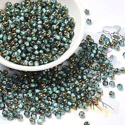 Glass Seed Beads, Half Plated, Inside Colours, Round Hole, Round, Light Cyan, 4x3mm, Hole: 1.4mm, 5000pcs/pound(SEED-H002-B-D222)