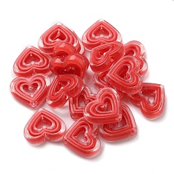 Acrylic Beads, Bead in Bead, Heart, Red, 19.5x23x6mm, Hole: 3mm, about 280pcs/500g(SACR-G033-01A)