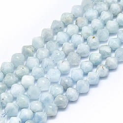 Natural Aquamarine Beads Strands, Faceted, Bicone, 8x7.5mm, Hole: 1mm, about 48pcs/strand, 15.55 inch(39.5cm)(G-F715-023)