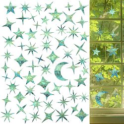 7PCS 2 Styles PVC Stickers Dazzling Color Window Stickers 3D Laser Star Moon Electrostatic Glass Window Stickers, Colorful, 135x134mm(JX830A)