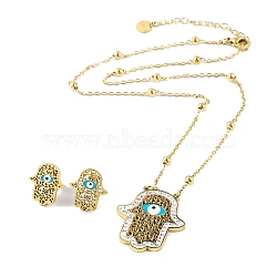 Hamsa Hand with Evil Eye Resin & Rhinestone Stud Earrings & Pendant Necklaces Sets, 304 Stainless Steel Jewelry Sets for Women, Golden, 450mm(SJEW-M100-06G)