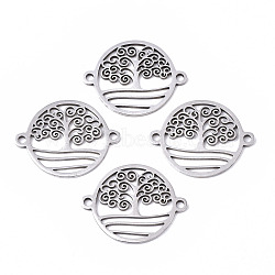 Tarnish Resistant 201 Stainless Steel Links Connectors, Laser Cut, Flat Round with Tree of Life, Stainless Steel Color, 19x15x1mm, Hole: 1.4mm(STAS-N091-115)