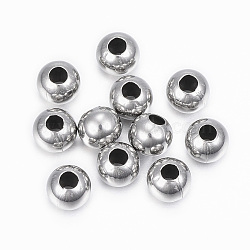 304 Stainless Steel Beads, Round, Stainless Steel Color, 8x7mm, Hole: 3mm(STAS-H396-E-08P)