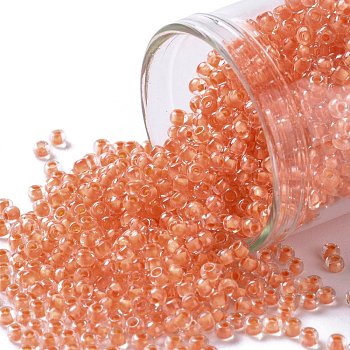 TOHO Round Seed Beads, Japanese Seed Beads, (964) Inside Color Crystal/Dark Coral Lined, 11/0, 2.2mm, Hole: 0.8mm, about 1110pcs/10g