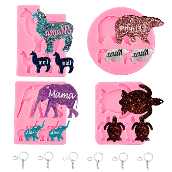 Olycraft DIY Animal Theme Keychain Making Kits, with Pendant Silicone Molds, Resin Casting Molds, Iron Keychain Ring and Iron Jump Rings, Pink, 99~120x
81~84x6~7mm