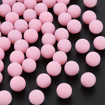 Opaque Acrylic Beads, Frosted, No Hole, Round, Pink, 6mm, about 3900pcs/500g