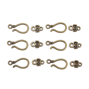 Alloy Hook Clasps, For Leather Cord Bracelets Making, Cadmium Free & Nickel Free & Lead Free, Antique Bronze, Hook: 24x11x2mm, hole: 3mm, Bar: 14x7x2mm, hole: 1.5~4mm