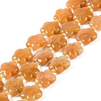 Natural Topaz Jade Beads Strands, Flower, with Seed Beads, 15x15x6mm, Hole: 1.2mm, about 27pcs/strand, 17.32''(44cm)