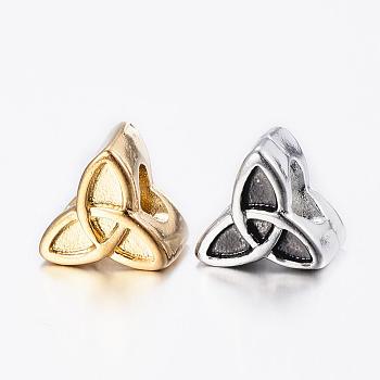 304 Stainless Steel European Beads Enamel Settings, Large Hole Beads, Trinity Knot/Triquetra, Irish, Mixed Color, 11x12x9.5mm, Hole: 5mm