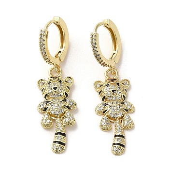 Raccoon Real 18K Gold Plated Brass Dangle Leverback Earrings, with Enamel and Cubic Zirconia, Clear, 43x12mm