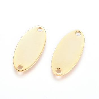 201 Stainless Steel Links connectors, Stamping Blank Tag, Oval, Real 24K Gold Plated, 16.5x7.5x0.7mm, Hole: 1.4mm