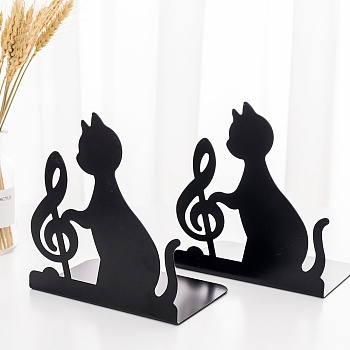 2Pcs Non-Skid Iron Art Bookend Display Stands, Desktop Heavy Duty Metal Book Stopper for Shelves, Musical Note, 160x105x170mm