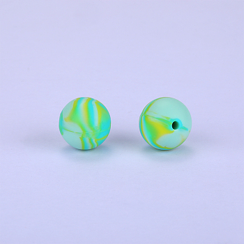 Printed Round Silicone Focal Beads, Spring Green, 15x15mm, Hole:2mm