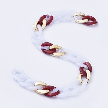 Transparent Acrylic Handmade Curb Chain, Twisted Chain, Dark Red, 29~29.5x20.5~21x6mm, about 39.37 inch(1m)/strand