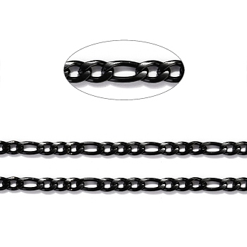 304 Stainless Steel Figaro Chains, Unwelded, with Spool, Electrophoresis Black, 4x6x0.9mm & 4x8x0.8mm, about 32.8 Feet(10m)/roll