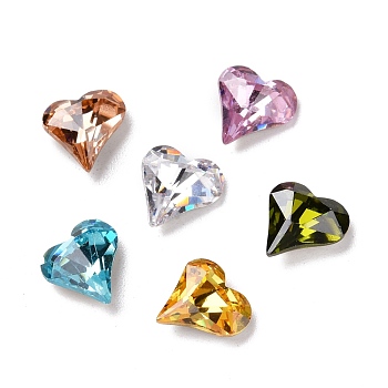 Cubic Zirconia Cabochons Cabochons, Pointed Back & Back Plated, Heart, Mixed Color, 9x8x3.5mm