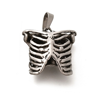 304 Stainless Steel Pendants, Skeleton Charm, Antique Silver, 20.5x20.5x11mm, Hole: 5.5x2.5mm