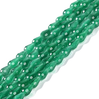 Cat Eye Beads Strands, Faceted, Teardrop, Green, 7x5mm, Hole: 0.8mm, about 53pcs/strand, 14.96~15.16 inch(38~38.5cm)