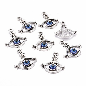 Resin Pendants, with Alloy Findings, Lead Free & Cadmium Free, Blue Eye, Antique Silver, 32x28x4mm, Hole: 3mm