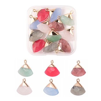 12Pcs 6 Style Electroplate Natural Gemstone Pendants, for DIY Jewelry Making, with Golden Brass Findings, Faceted, Triangle, 17~18x19~20x6~7mm, Hole: 1.8mm, 2pcs/style
