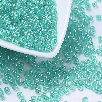 Eco-Friendly Transparent Acrylic Beads, Round, AB Color, Medium Turquoise, 4mm, Hole: about 1.2mm; about 17000pcs/500g.