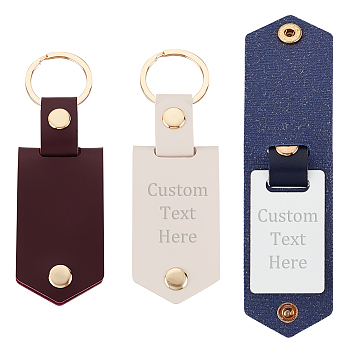 3Pcs 3 Colors Sublimation Keychain Blanks, PU Leather Keychain with Zinc Alloy Key Rings, Double-Side Printed Heat Transfer Keychain, Mixed Color, 11.7cm, 1pc/color