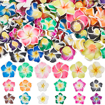 100Pcs 3 Styles Handmade Polymer Clay 3D Flower Plumeria Beads, Mixed Color, 12~20x8~10mm, Hole: 1.6~2mm