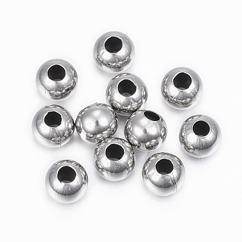 304 Stainless Steel Beads, Round, Stainless Steel Color, 8x7mm, Hole: 3mm