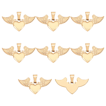 Unicraftale 304 Stainless Steel Pendants,  Heart with Wing, Golden, 20x40x3mm, Hole: 9x5mm, 8pcs/box