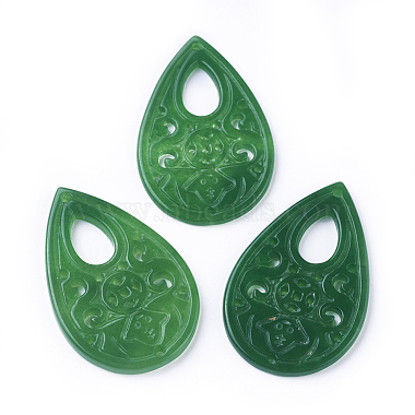 Green Teardrop White Jade Pendants