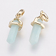 Brass Natural Amazonite Double Terminated Pointed Pendants(KK-G343-11L-02G)-2