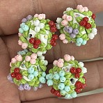 Handmade Polymer Clay Round Beads, Pen Focal Beads, with Tridimensional Resin Flower, for Jewelry Making, Colorful, 20x20mm, Hole: 1.8mm(CLAY-SZC0001-03E)