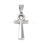 304 Stainless Steel Pendants, Ankh Cross Charms, Anti-Tarnish, Stainless Steel Color, 36.5x17.5x3mm, Hole: 7.4x5.2mm(STAS-L286-07P)