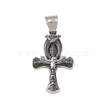304 Stainless Steel Pendants, Ankh Egyptian Cross of Life Charm, Antique Silver, 34x21x3mm, Hole: 8x6mm(STAS-Z171-23AS)