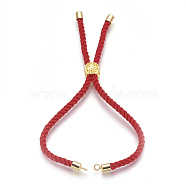 Cotton Cord Bracelet Making, with Brass Findings, Flat Round with Tree of Life, Real 18K Gold Plated, Red, 8-5/8 inch(22cm), Hole: 2mm(KK-F758-03F-G)