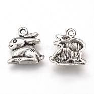 Tibetan Style Alloy Bunny Charms, Rabbit, Cadmium Free & Nickel Free & Lead Free, Antique Silver, 14.5x13x2mm, Hole: 1.5mm, about 1140pcs/1000g(TIBEP-T002-45AS-NR)