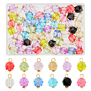 60Pcs 12 Colors Transparent Acrylic Pendants, with Golden Tone 304 Stainless Steel Loops, Faceted Cube Charms, Mixed Color, 18x11x11mm, Hole: 3mm, 12 Color, 5pcs/color, 60pcs/set(PALLOY-AB00123)
