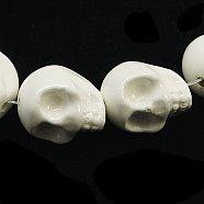 Handmade Porcelain Beads Strands, Bright Glazed Style, Skull, Halloween, White, 15x12x15mm, Hole: 1.5mm, about 12pcs/strand, 7.5 inch(X-PORC-A057-15x12-1)