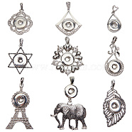 9Pcs 9 Style Alloy Hang Snap Base Big Pendants, with Rhinestone, for Interchangeable Snap Charms Jewelry Making, Tower/Elephant/Teardrop, Antique Silver & Platinum, 34.5~73.5x28~50x4~5mm, Hole: 3.5~6.5x5~9mm, Inner Diameter: 4x5.5mm, 1pc/style(FIND-GF0004-30)