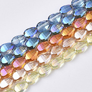 Electroplate Transparent Glass Beads Strands, Faceted, Teardrop, Mixed Color, 8.5x6x3.5mm, Hole: 1mm, about 80pcs/strand, 26.38 inch(67cm)(EGLA-T020-04)