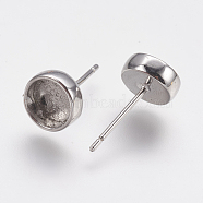 Brass Stud Earring Settings, Flat Round, Platinum, Tray: 6mm, 14.5x8mm, Pin: 0.8mm(KK-E728-L-04P)