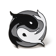 Black White Gray Yin-Yang Eight Trigrams Enamel Pins, Black Alloy Brooches for Backpack Clothes, Fish, 23.5x23.5x1mm(JEWB-Z014-01A-EB)