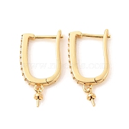 Rack Plating Brass Micro Pave Cubic Zirconia Hoop Earring Finding, Latch Back with Pinch Bails for Half Drilled Beads, Cadmium Free & Lead Free, Real 18K Gold Plated, 21x13x2mm, Pin: 0.9mm and 0.8mm(KK-C021-12G)