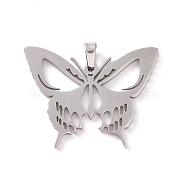 Hollow 201 Stainless Steel Pendants, Butterfly, Stainless Steel Color, 31x41x2mm, Hole: 4x6mm(STAS-G273-05P)