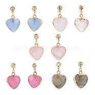 Heart Gemstone Dangle Earrings, Brass Stud Earring for Women, 24mm, Pin: 0.7mm(EJEW-JE05147)