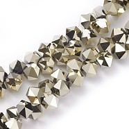 Electroplate Glass Beads Strands, Top Drilled Beads, Full Plated, Faceted, Hexagon, Light Gold Plated, 8x6x8mm, Hole: 1.2mm, about 100pcs/strand, 15.7 inch(40cm)(EGLA-F145-FP01)