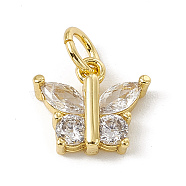 Brass Micro Pave Cubic Zirconia Charms, with Jump Rings, Butterfly Charms, Real 18K Gold Plated, 9.5x11x3mm, Hole: 3.4mm(ZIRC-F132-12G)