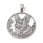 201 Stainless Steel Pendants, Stainless Steel Color, Hollow, Animal Charm, Wolf, 37.5x34.5x1.5mm, Hole: 4x7mm(STAS-A094-04A-P)
