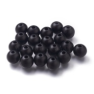 Painted Natural Wood Beads, Round, Black, 16mm, Hole: 4mm(WOOD-A018-16mm-20)