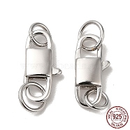 Rhodium Plated 925 Sterling Silver Lobster Claw Clasps, Rectangle with 925 Stamp, Platinum, 14.5x7x3mm(STER-D006-16P)